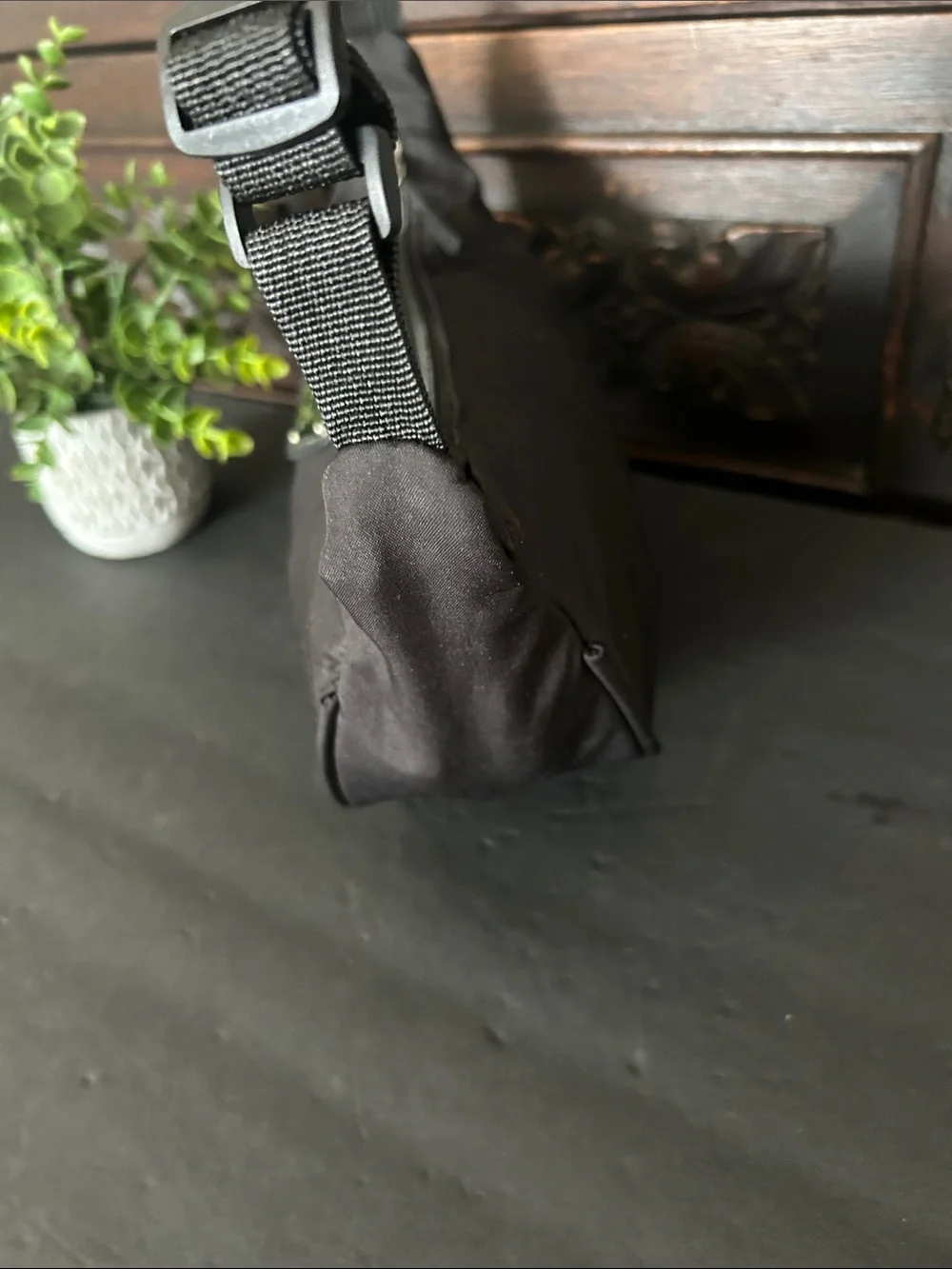 Beautiful Black Crescent Nylon Shoulder Bag with Silver Logo - Picture 3 of 8